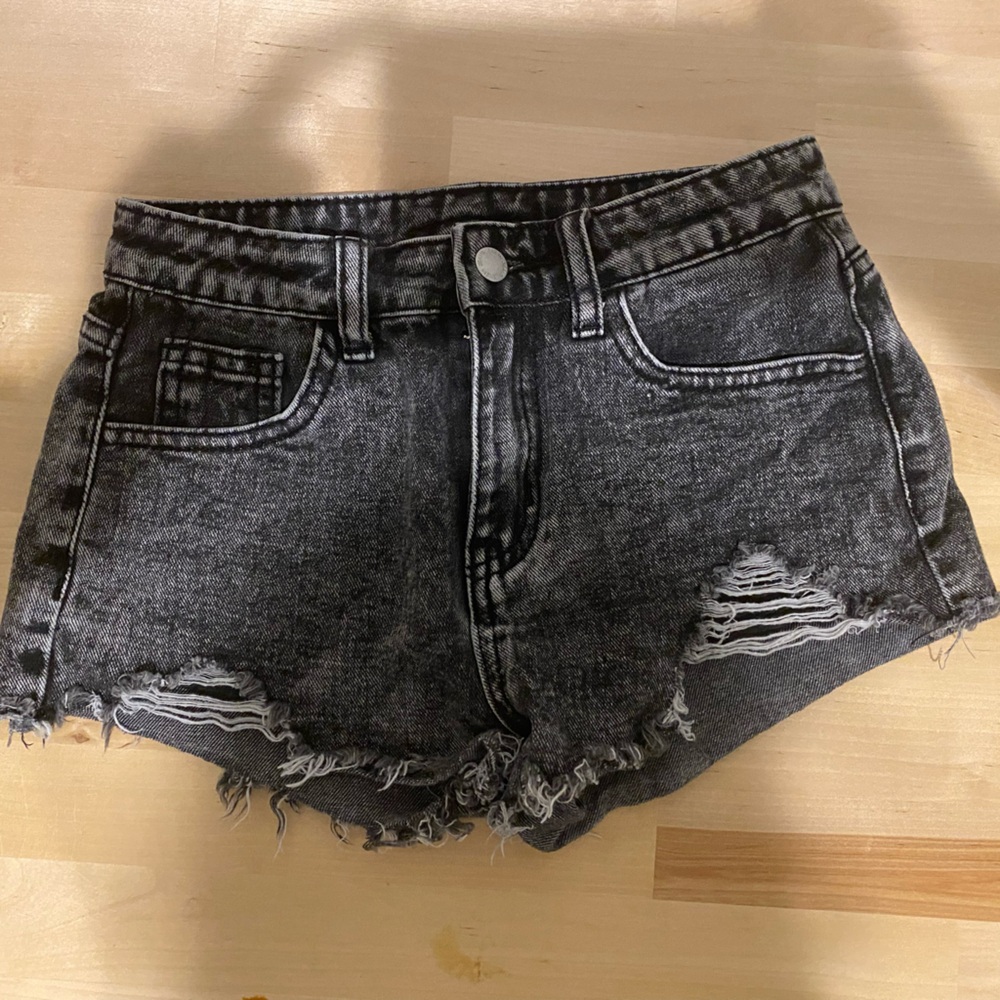 SHEIN Charcoal Distressed Denim Shorts